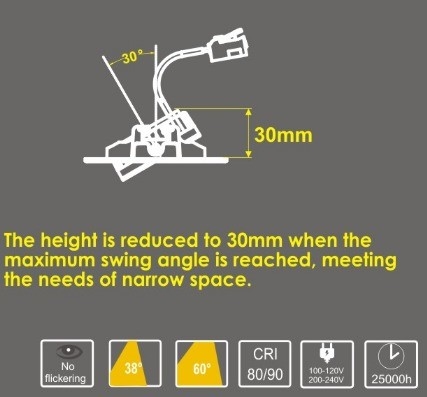 Moderno design 3W 7W 9W LED Mini Super Slim Downlight con driver integrato e NO Dimmer