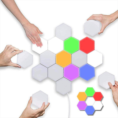 Lampada a contatto creativa a luce notturna modulare a LED con progettazione e controllo quantistici esagonali