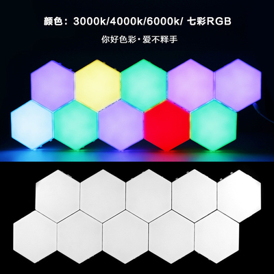 Lampada a contatto creativa a luce notturna modulare a LED con progettazione e controllo quantistici esagonali