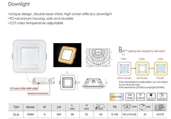 100lm/w 3-Step 2700K-6500K Illuminazione interna Muare Recesseini Traccia Parete Lavatrice Spotlight Led Downlight soffitto Recessed Cob Down Light