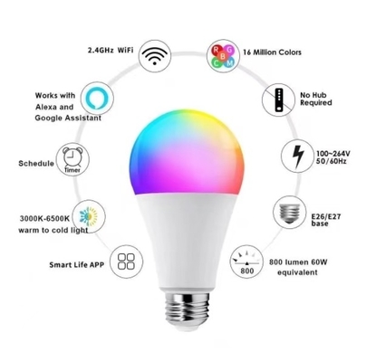 15000 ore di durata di vita Tuya Smart LED Bulb con controllo multi colore RGBCW e BT