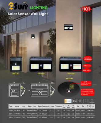 30000 ore di vita utile 400lm 0,5W/1,5W/3W LED Sensore solare