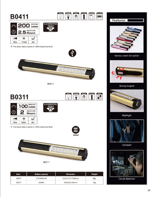Lampada a penna ricaricabile portatile a LED con clip e magnete