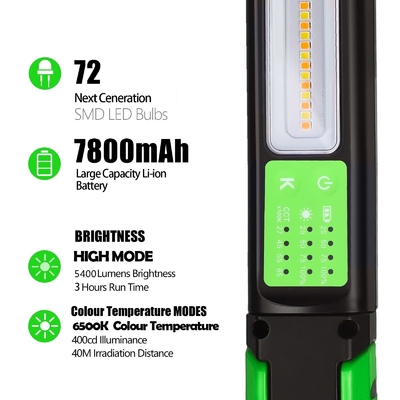 IP80 LED luce di lavoro 1600 lumen temperatura a doppio colore 360 gradi magnetica e gancio
