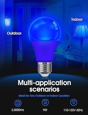 Lampada a LED blu A19 9W E26 Non-Dim per l'illuminazione e la progettazione dei circuiti natalizi all'aperto