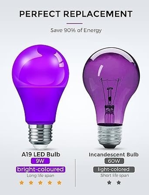 15000 ore di lavoro per tutta la vita lampadina LED viola A19 9W per decorazioni domestiche e di festa