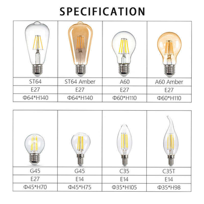ETL C35 E11 Globe LED Filament Bulb 4W 120C Dimmabile per l'illuminazione e la progettazione dei circuiti